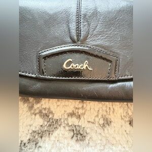 Coach Black Leather Wristlet Wallet Y2K Snake Print Charm